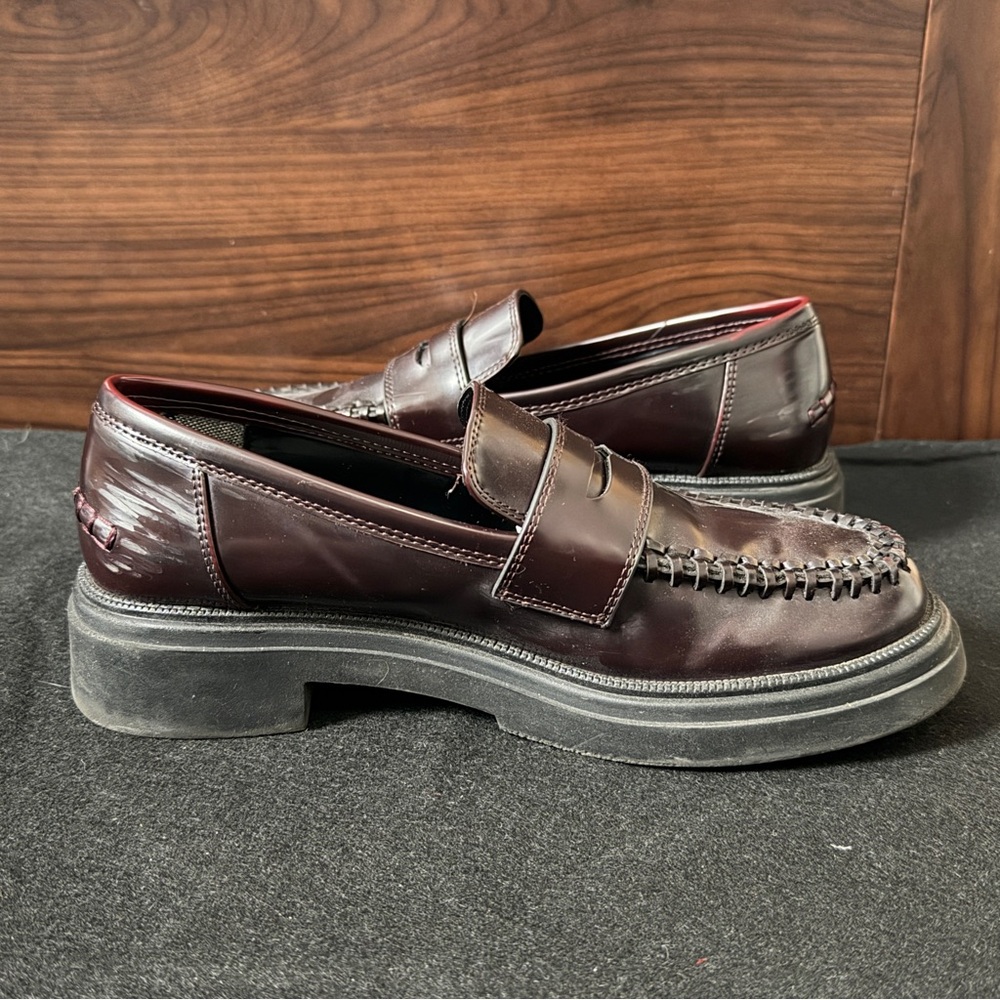Zara Chunky Penny Loafers Wine Deep Burgundy Women’s Size 7.5 Or 38 - Picture 9 of 13